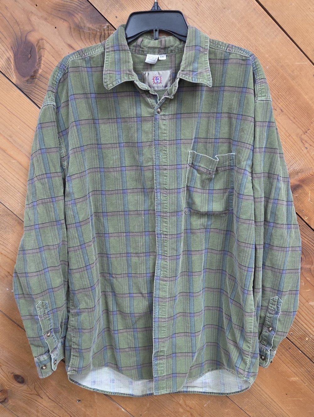 Territory Ahead Men's XXL Green Plaid Corduroy Shirt 100% Cotton Outdoor Y2K